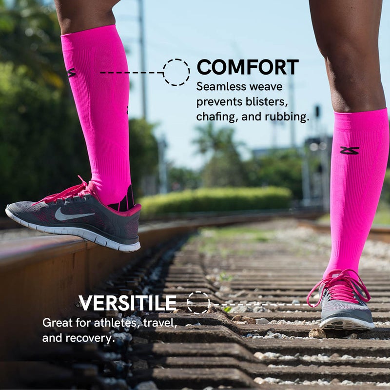 Zensah Tech+ Compression Socks - Knee High Running Socks for Sports, Travel, Made in Italy (Electric Blue, Large) - Image 4